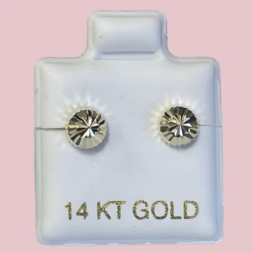 14K Solid Yellow Gold Diamond Cut Ball Stud Earrings With Safety Backing