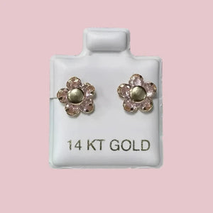 Flower Stud Earrings 14K Solid Yellow Gold With Safety Backing