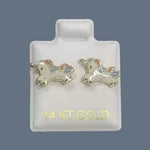 14K Solid Yellow Gold Unicorn Stud Earrings With Safety Backing