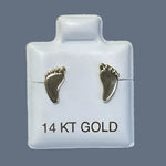 14K Solid Yellow Gold Feet Stud Earrings With Safety Backing
