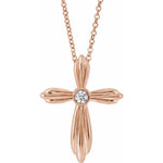 14k white bezel diamond cross necklace