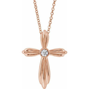 14k rose bezel diamond cross necklace