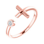 14K White Gold Bezel Diamond Cross Cuff Ring