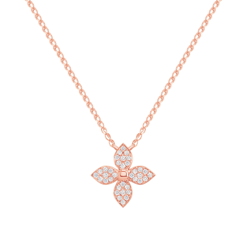 14k rose flower diamond necklace