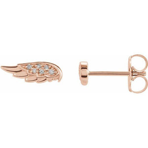 14k rose gold angel wing diamond earrings