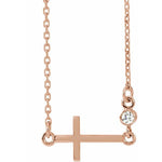14k white gold bezel diamond sideways cross necklace