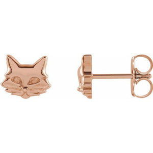 14k rose gold cat stud earrings