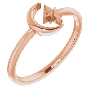14k rose gold crescent moon and star ring