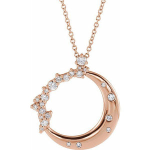 14k rose crescent moon diamond pendant necklace