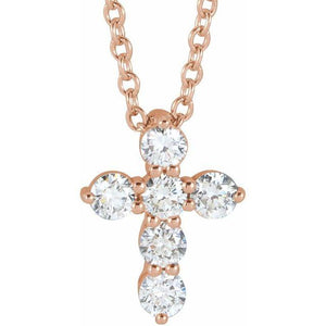14k rose gold diamond cross necklace