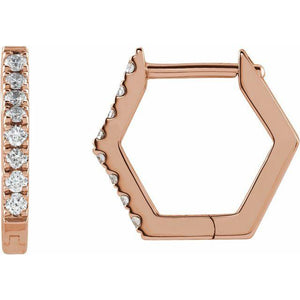 14k rose gold geometric hoop diamond earrings