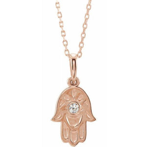 14k rose gold hamsa diamond necklace