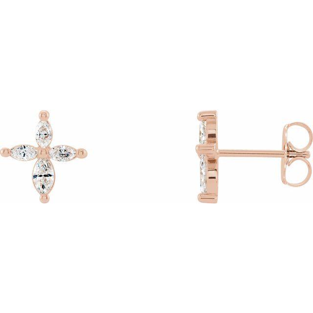 14k rose gold marquise cross diamond earrings