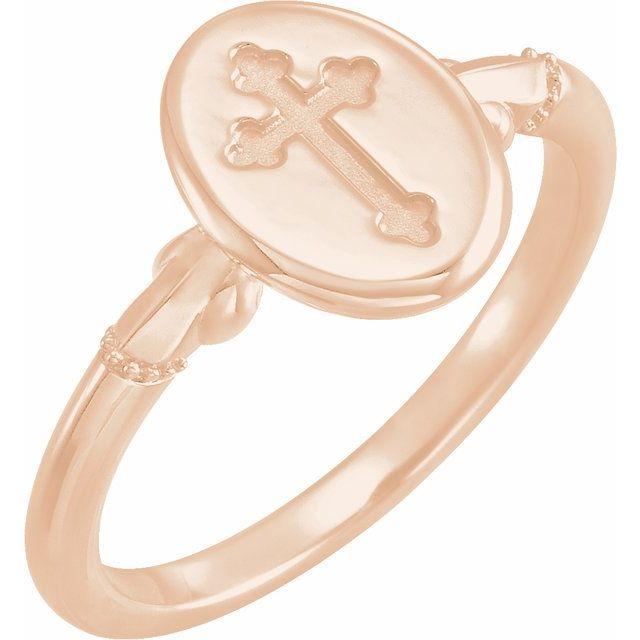 14k rose gold oval cross signet ring