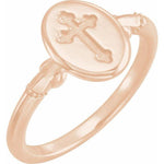 14k white gold oval cross signet ring
