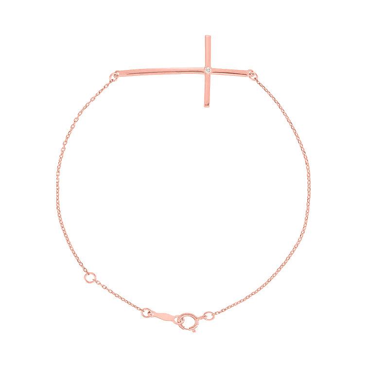 14K Rose Gold Sideways Cross Diamond Bracelet