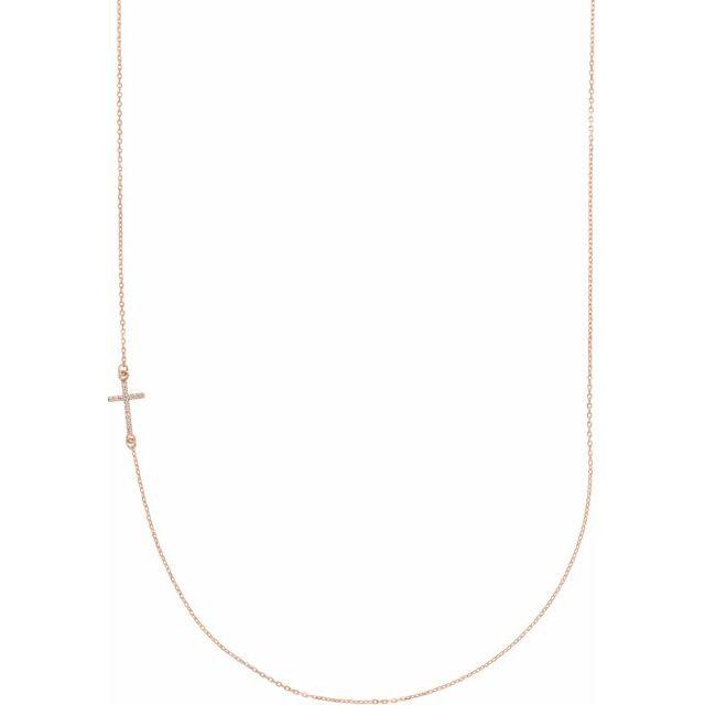 14k rose gold sideways cross diamond necklace