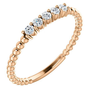 14k rose gold thing beaded diamond stacking ring