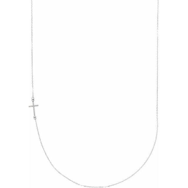 14k white gold sideways cross diamond necklace