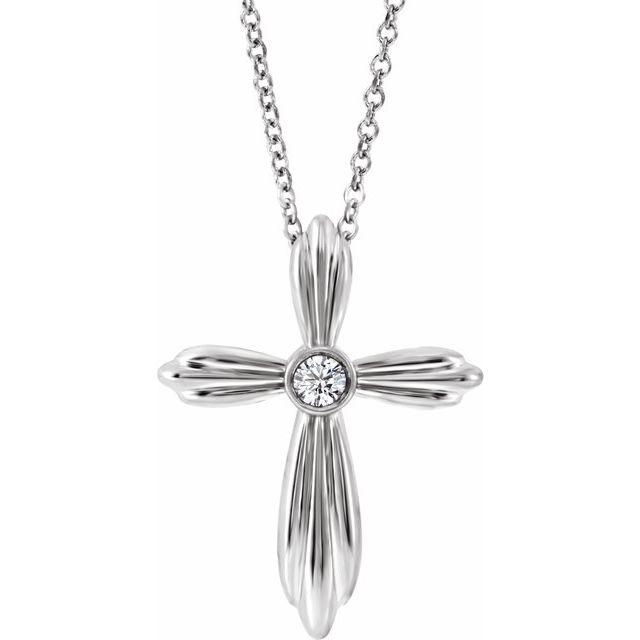 14k white bezel diamond cross necklace