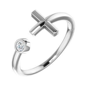 14K White Gold Bezel Diamond Cross Cuff Ring