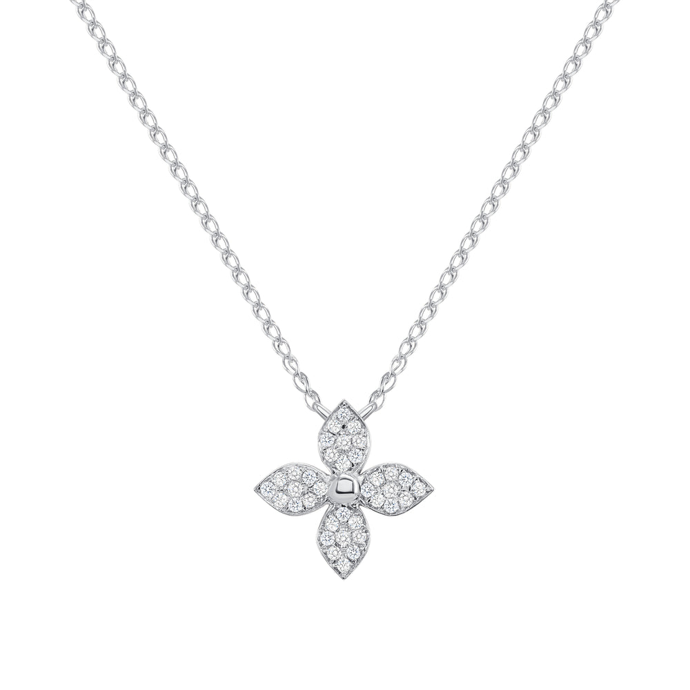 14k white flower diamond necklace