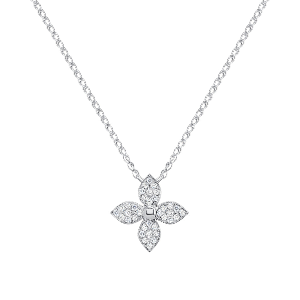 14k white flower diamond necklace