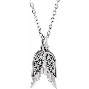 14k white gold angel wings necklace