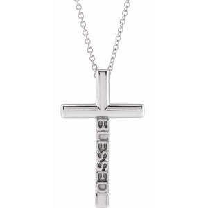 14k white gold blessed cross pendant necklace