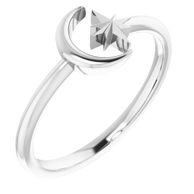 14k white gold crescent moon and star ring