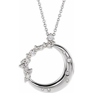 14k white crescent moon diamond pendant necklace