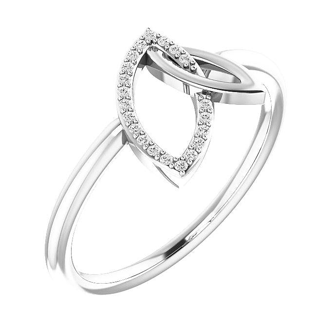 14K White Gold Double Leaf Diamond Ring