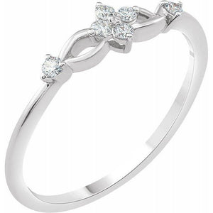 14k white gold flower diamond and loop ring