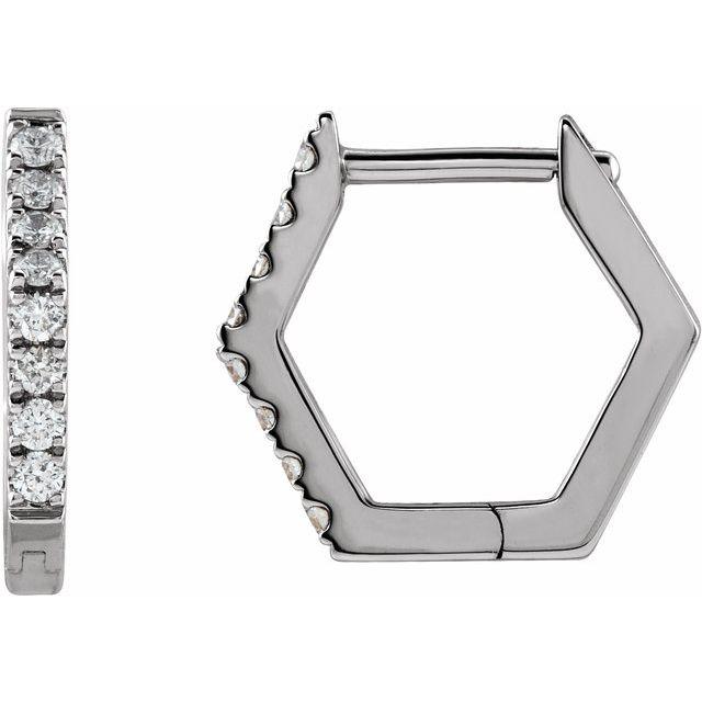 14k white gold geometric hoop diamond earrings