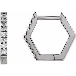 14k white gold geometric hoop diamond earrings
