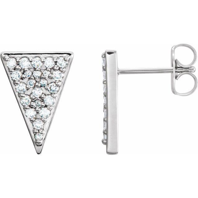 14k white gold long triangle diamond earrings