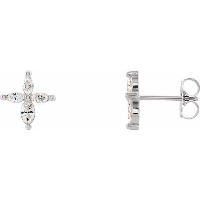 14k white gold marquise cross diamond earrings