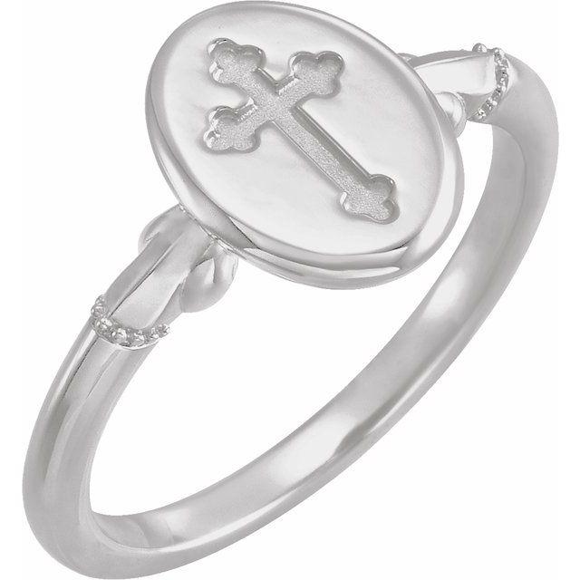 14k white gold oval cross signet ring