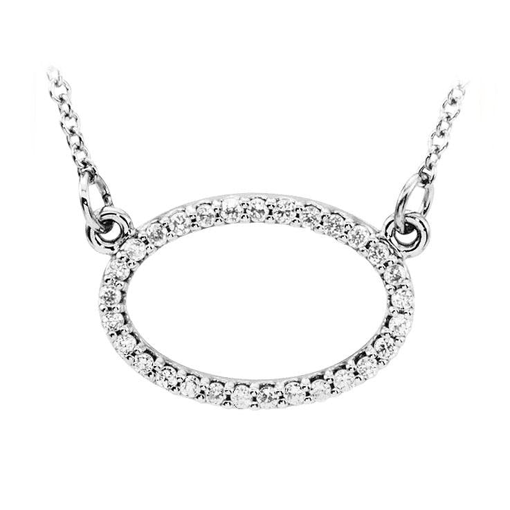 14k white gold oval diamond pendant