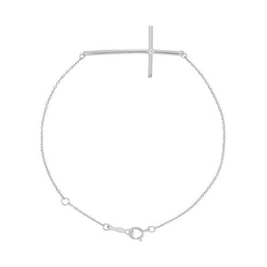 14K White Gold Sideways Cross Diamond Bracelet