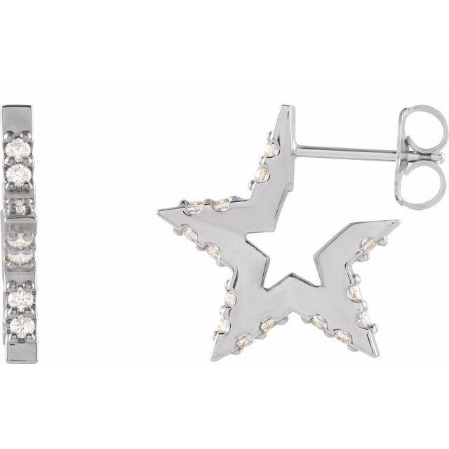 14k white gold star diamond huggie hoops