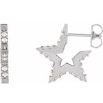14k white gold star diamond huggie hoops