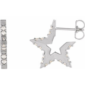 14k white gold star diamond huggie hoops