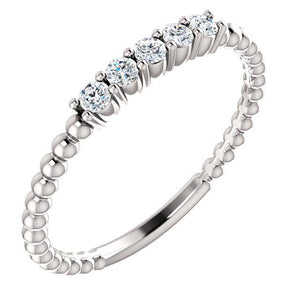 14k white gold thing beaded diamond stacking ring