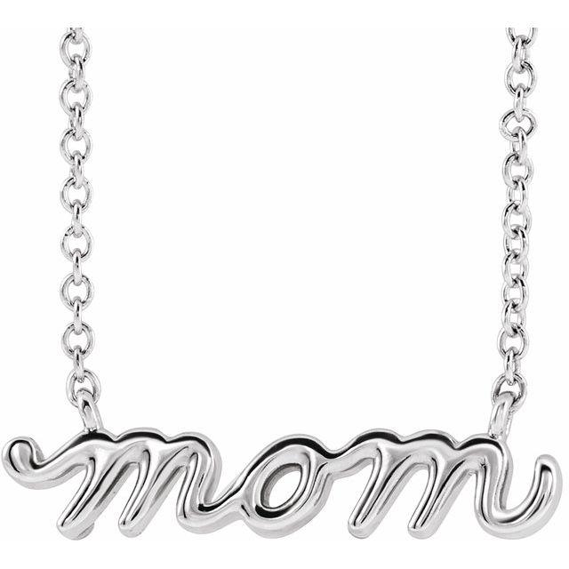 14k white gold mom pendant necklace