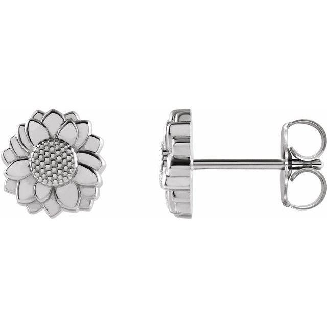 14k white sunflower stud earrings