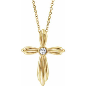 14k yellow bezel diamond cross necklace
