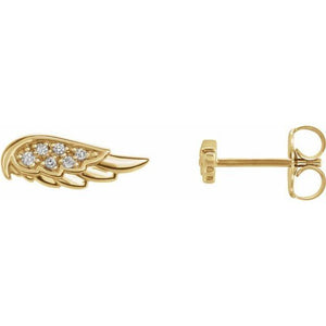 14k yellow gold angel wing diamond earrings