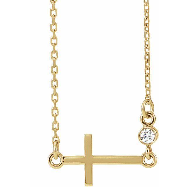 Bezel Diamond Sideways Cross Necklace