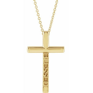14k yellow gold blessed cross pendant necklace